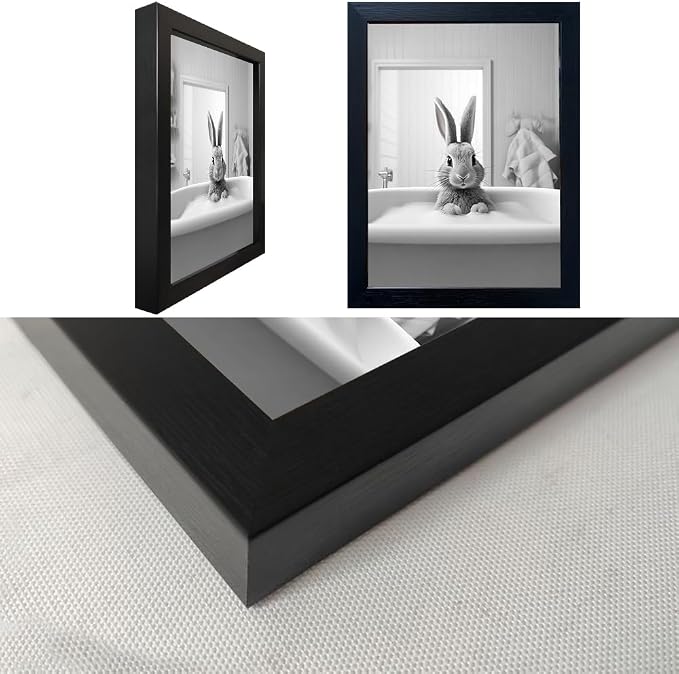 Kids Bathroom Wall Art Black and White Cute Animal Canvas Print Painting Funny Rabbit in Bathtub Bathroom Picture Wall Decor