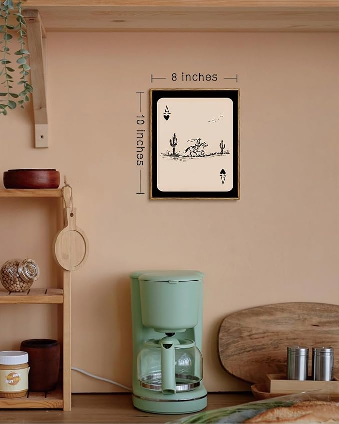ZZLWBKGL Western Wall Decor Cowboy Poker Canvas Art Vintage Framed Wall Art | Cactus Artwork Mid Century Picture Southwest Farmhouse Paintings for Bedroom Living Room 8x10in
