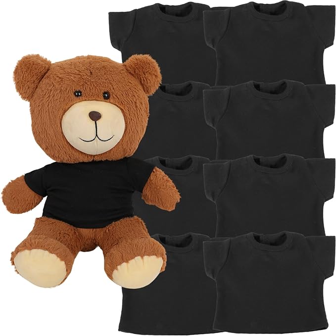 8 - Pack Black Blank T - Shirts for 17 - 18 Inch Bears | Thick DIY Stuffed Animal Canvas Clothes (Black)