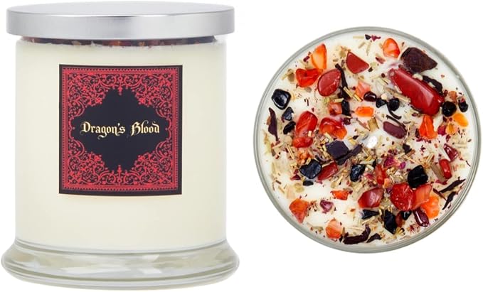 Dragons Blood Candle by New Moon Beginnings - Protection & Grounding - Herb, Flower, & Crystal Candles - Aromatherapy Soy Candle - 12oz Glass Jar