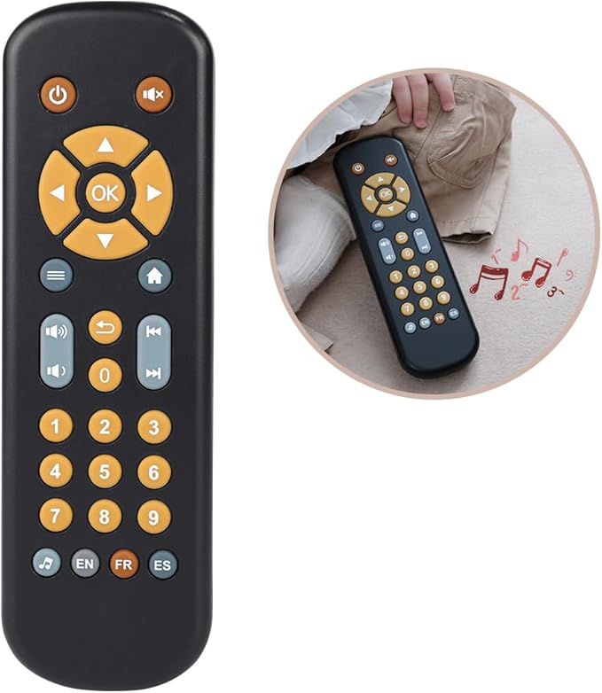 Nueplay Baby TV Remote Control Toy with Light and Sound, Toddler Realistic Controller with 3 Languages, Early Educational Learning Musical Toys, Preschool Infant Boys Girls 6, 12, 18 Months, Black