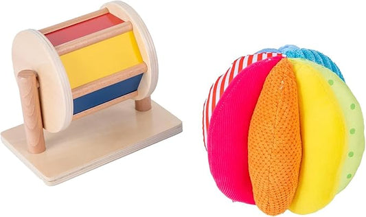 Montessori Baby Toys Play Kit Montessori, Medium Spinning Drum and Rainbow Fabric Ball Kit Toys for6-12Months Toddlers (Play Kit 3)