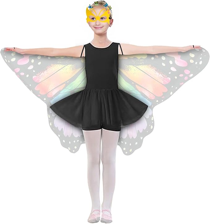 Kids Butterfly Wings Costume for Girls Fairy-Wings Mask Party Favors Gifts (Rainbow sets)