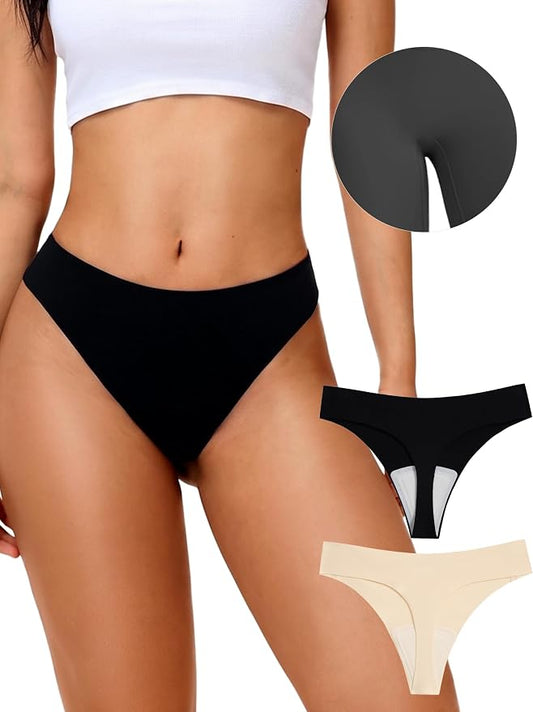 HONENNA Cotton Seamless No Show Thongs for Women, Smooth Front, Invisible Panty Liners Underwear, 1-2 Pack, Workout Panties