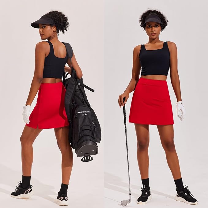 Ekouaer 16" Skorts for Women with Pockets Golf Pickleball Tennis Skirt | Silicone Grippers,2 Inner Pockets,Wide Waist,Side Slit Hem,Breathable,Soft,Lightweight