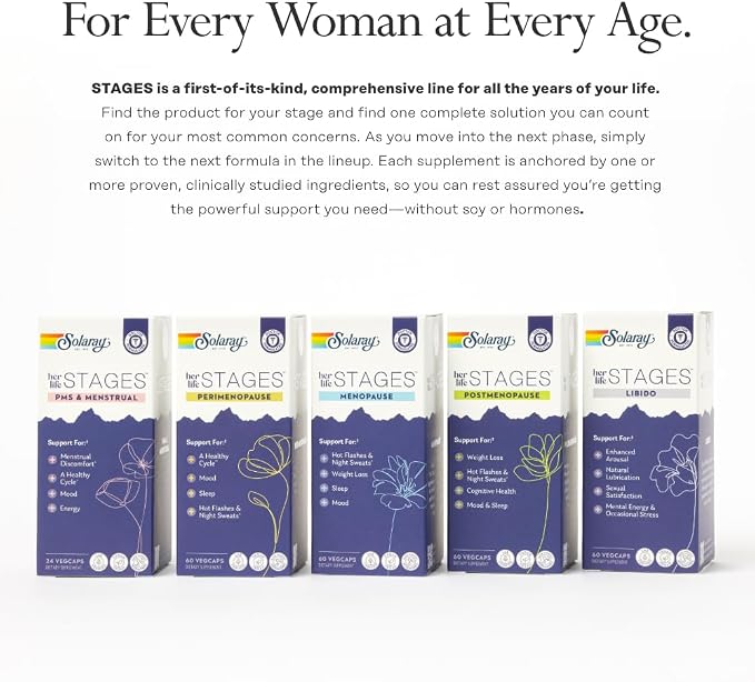 SOLARAY Perimenopause her Life Stages - Perimenopause Supplements Women - Hot Flashes, Menopause Support - Saffron and Chasteberry - Made Without Hormones - 60-Day Guarantee - 30 Servings, 60 VegCaps