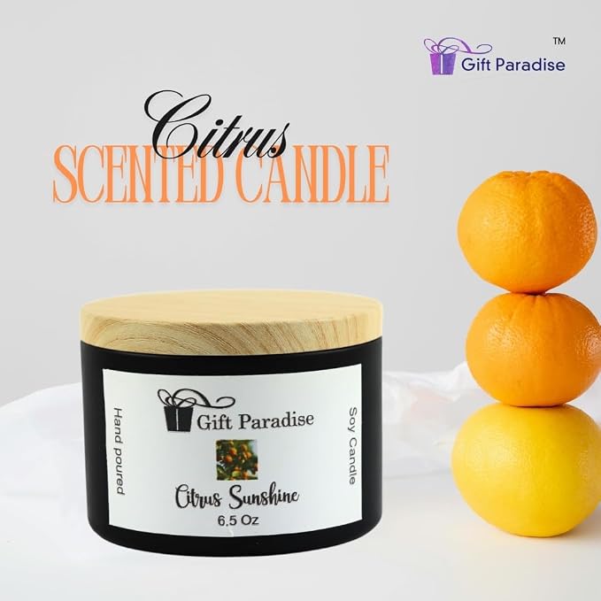 Citrus Sunshine Scented Soy Candle – Non-Toxic, Cotton Wick, Long-Lasting Clean Burn – Fresh Citrus Aroma – Natural Home Fragrance – Gift-Ready Jar – 6.5 oz