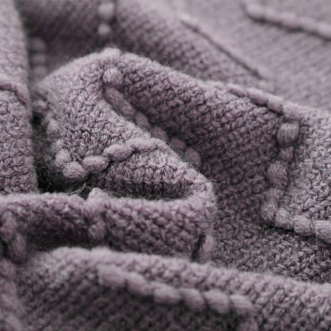 BOURINA Dark Lavender Throw Blanket 50x90 Inch Knit Soft Throw Bed Blanket | Knitted Throw Blanket 50x90 Inches, Soft Lightweight Boho Weave Throw Decorative Couch Blanket for Living Room Bed Runner