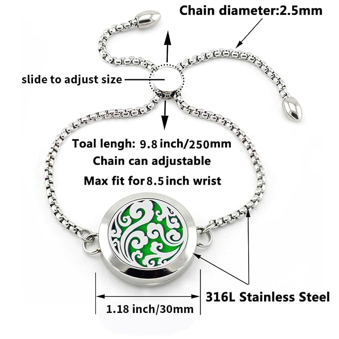 Essential Oil Diffuser Bracelet 30mm Diffuser Locket Chain Lucky Clouds Stainless Steel Bracelet Set Adjustable Bracelets Gift for Women Men