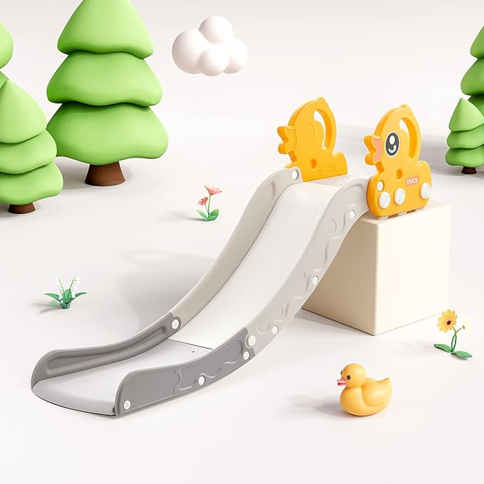 Indoor Kids Baby Couch Slide for Toddler 1-3, Sofa Slide Add-on Attachment for Bed Nugget Playgrounds, with Secure Base Guardrail, Gentle Slope Extended Buffer Zone, Fun Duck Design, Yellow