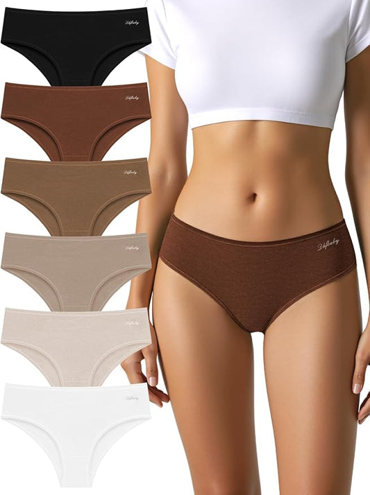 Womens Underwear Cotton Panties Soft Low Waist Hispter Breathable Stretch Ladies Bikini Underwear 6 Pack