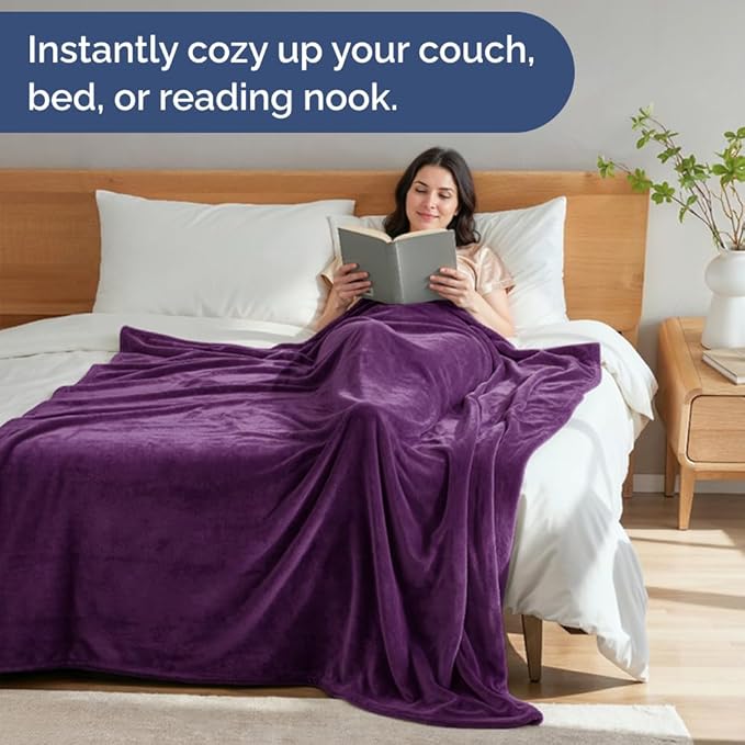 Ultra Soft Fleece Throw Blanket - College Dorm Room Essentials - Purple | Flannel Fleece, Thick, Warm & Breathable, All Season Cozy, Anti-Static, Microplush, Lightweight for Couch, Bed & Dorm Bedding