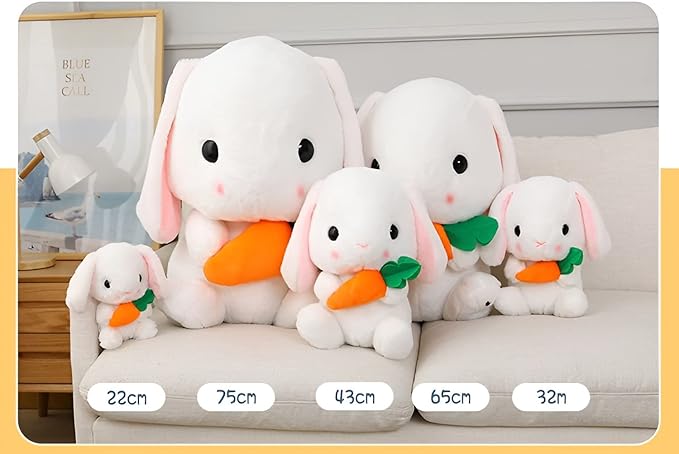 HOUPU Soft Toy - Sitting Lop Eared Rabbit, Easter White Rabbit Stuffed Bunny Animal with Carrot Soft Lovely Realistic Long-Eared Standing Pink Plush Toys (White-Carrot,16.9in/43cm)