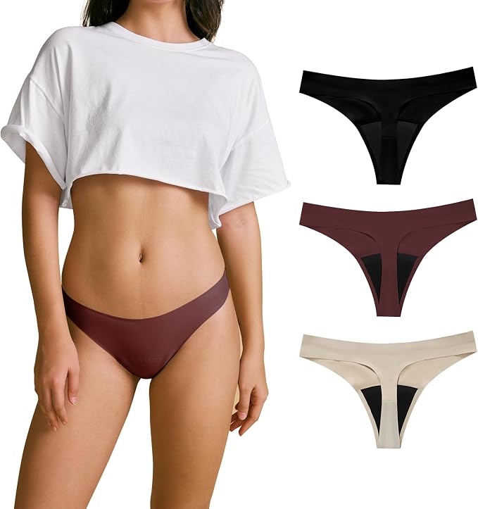 SHARICCA Women Postpartum Period Thongs 4 Layers Leakproof Underwear Panties for teen ladies Multipack