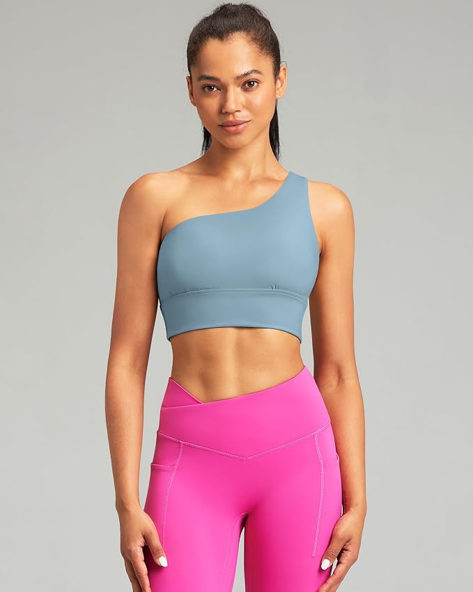 Queenie Ke Womens One Shoulder Sports Bra Left Side Strap Yoga Bras Gym Training Workout Crop Tops