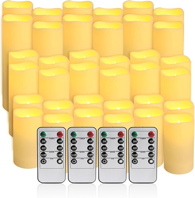 36Pack Flameless LED Candles, Waterproof for Indoor & Outdoor Use, Equipped with 10-Key Remotes & Timer, Ideal for Weddings, Table Decor, Festivals & Home Accents…