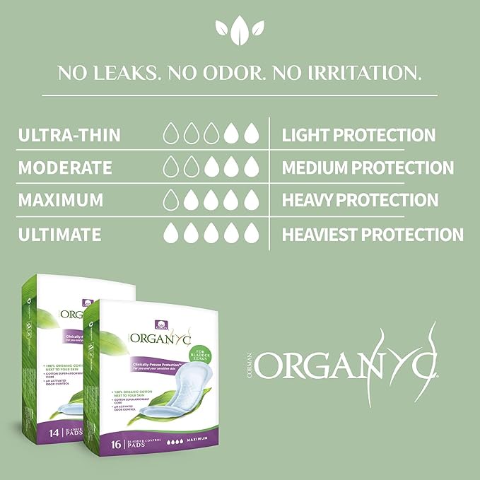 Organyc Certified Organic Cotton Liners for Incontinence, Certified Odor Control, Free from Perfumes, Dyes, Plastics, and Chemicals, Ultra-Thin, 96 Count