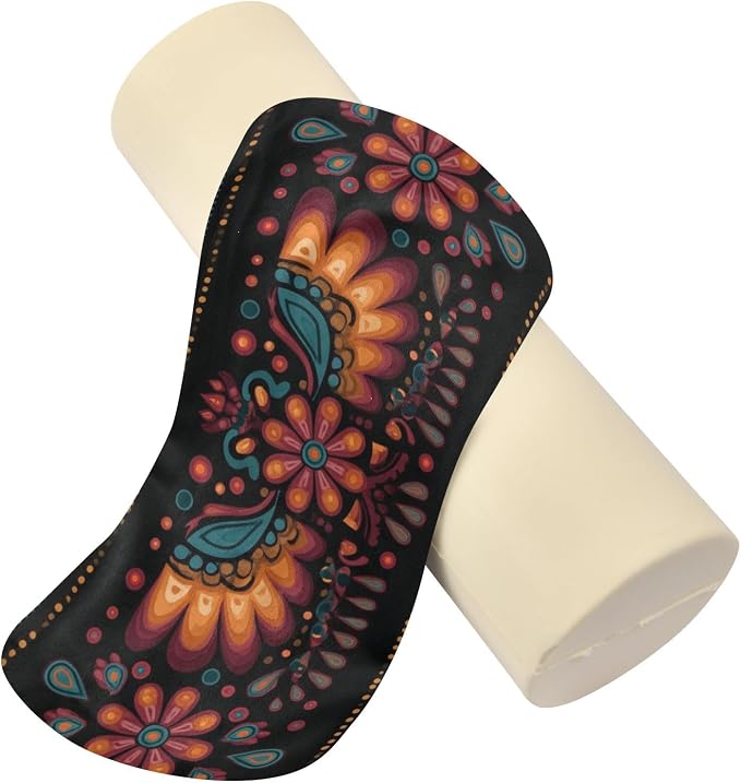 Neck Roll Pillow Bolster Pillows Round Health Memory Foam Long Round Cervical Cylinder Body Removable Washable Cover Bed Legs Back Yoga Mexican Otomi Black