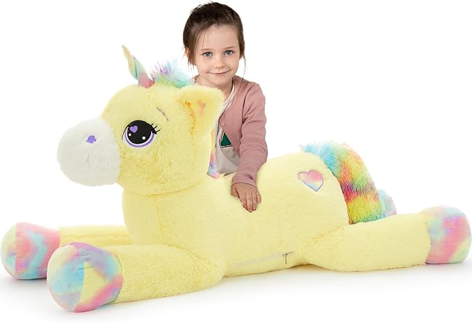 Tezituor 43in Giant Unicorn Plush Toys,Big Yellow Unicorn Stuffed Animals,Lovely Unicorns Birthday Decorations for Children,Great Gifts for Girls Boys Kids