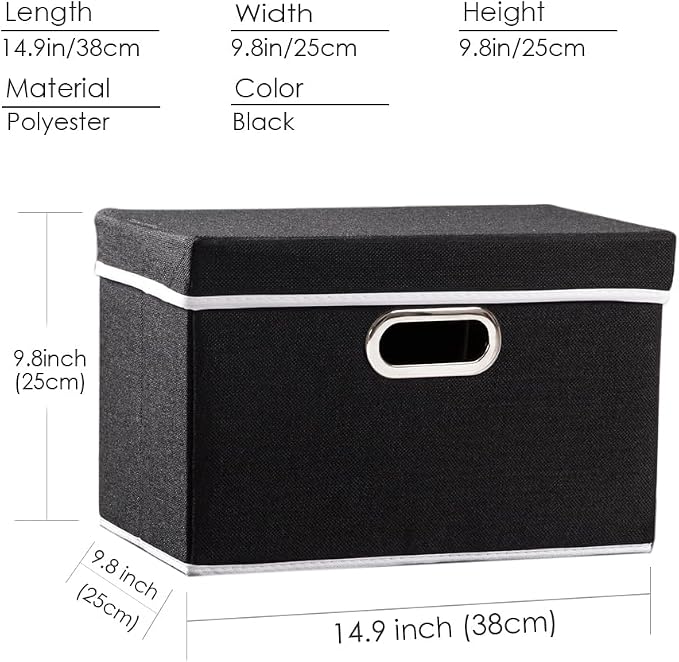 Foldable Storage Box with Lid [1-Pack] Fabric Collapsible Storage Bin Organizer Container Basket Cube with Cover for Home Bedroom Closet Office Nursery Black (14.9x9.8x9.8)