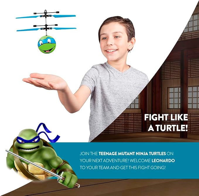 World Tech Toys Ninja Turtles Leonardo Flying Toy – Motion Sensing Flying Ball with USB Charging - TMNT Licensed - Indoor/Outdoor Drone for Kids Ages 6+