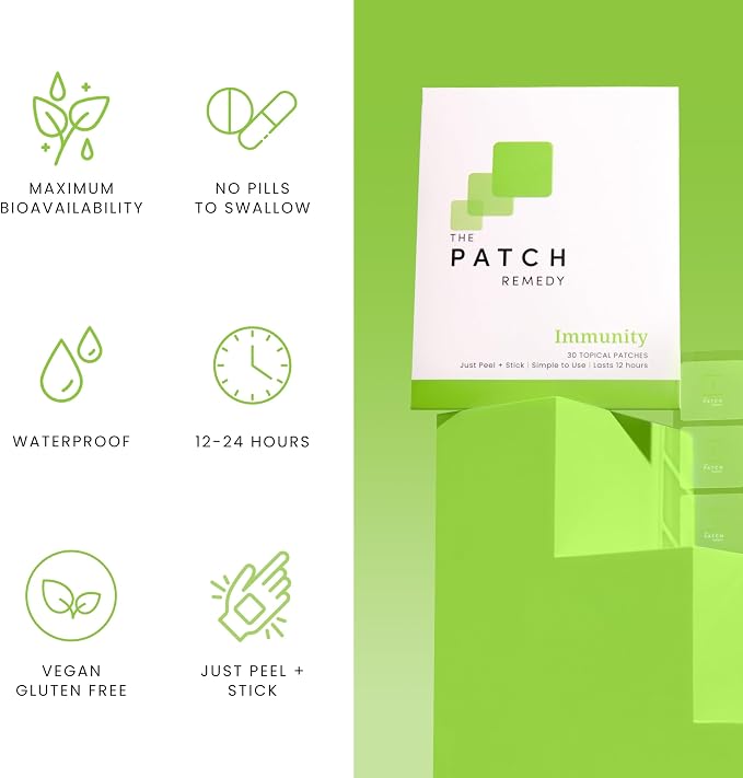 The Patch Remedy Immunity Patches - 30 Topical Immune Patches Containing Vitamin C, Zinc, Echinacea Extract & Ginkgo Biloba, Lasts 24 Hours