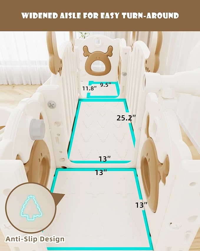 XJD 13 in 1 Toddler Slide Set, Kids Slide for Toddlers Age 1+, New Upgrade with Golf Set, Basketball Hoop, Drawing Board for Indoor Outdoor Playset,Birthday Gifts for Toddler (Brown)