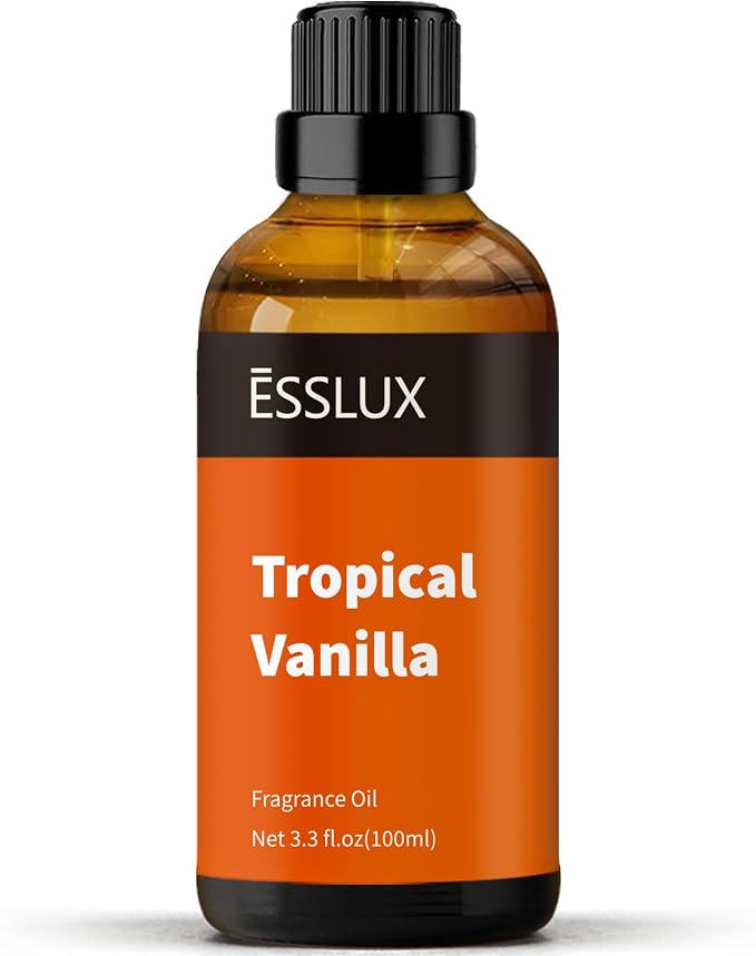 Tropical Vanilla Fragrance Oil, ESSLUX 100ml 3.3 oz Large Single Scented Oils, Aromatherapy Essential Oils for Home for Diffuser, Massage, Soap, Candle Making Scents