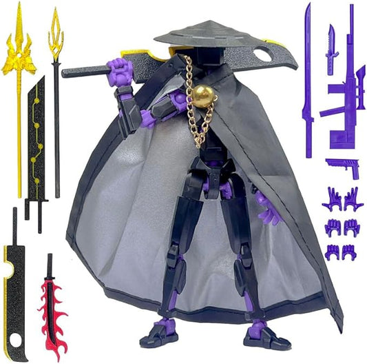 Assembly Completed T13 Action Figures,T 13 Action Figure, Robo 13 3D Printed Action Figure - The Ultimate Hero for Action-Packed Playtime,5.2 Inch (Swordsman-Black Purple)