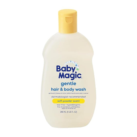 Baby Magic Gentle Hair & Body Wash | Tear-Free, Free of Parabens, Phthalates, Sulfates and Dyes, Calendula Oil & Coconut Oil, Soft Powder Scent, 9 Fl Oz