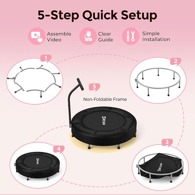 BCAN SP1 36'' Toddler Trampoline, ASTM Certified - Kids Trampoline for Ages 1-6, Foam Handle & Safe Thickened Cover, Mini Trampolines for Kids Indoor, Easy to Assemble| FED Fitness