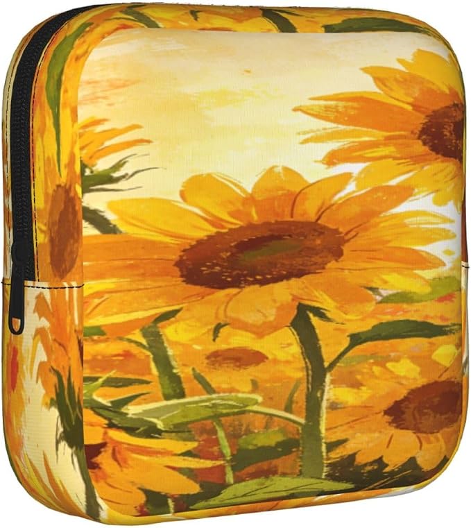 Cute Ladies Period Pouch Sunflower Field Vibrant Mexican Print, Multifunctional Polyester Storage Bag, Stores Tampons Menstrual Cup Small Jewelry Keys