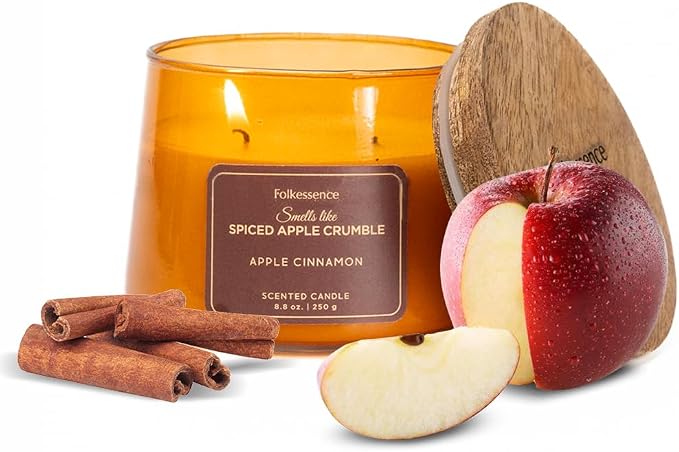 Folkulture Fall Candles | Apple Cinnamon Candles for Home Scented, Pottery Barn Fall Decor, Aromatherapy | Two Wick,Upto 50 Hr Burntime, Non Toxic, Soy Wax Candle for Outdoor Decor, Home Decor