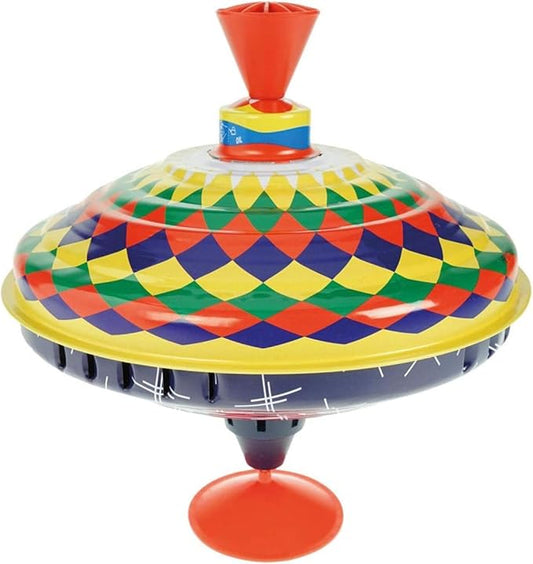 Lena 52225 Bolz Humming Multicoloured 19 cm, Sheet Metal Swing, Classic Pump Spinner, tin Colourful Motif, Stand, Toy Spinning top for Children from 18 m, L/B/H: 19 x 19 x 21 cm