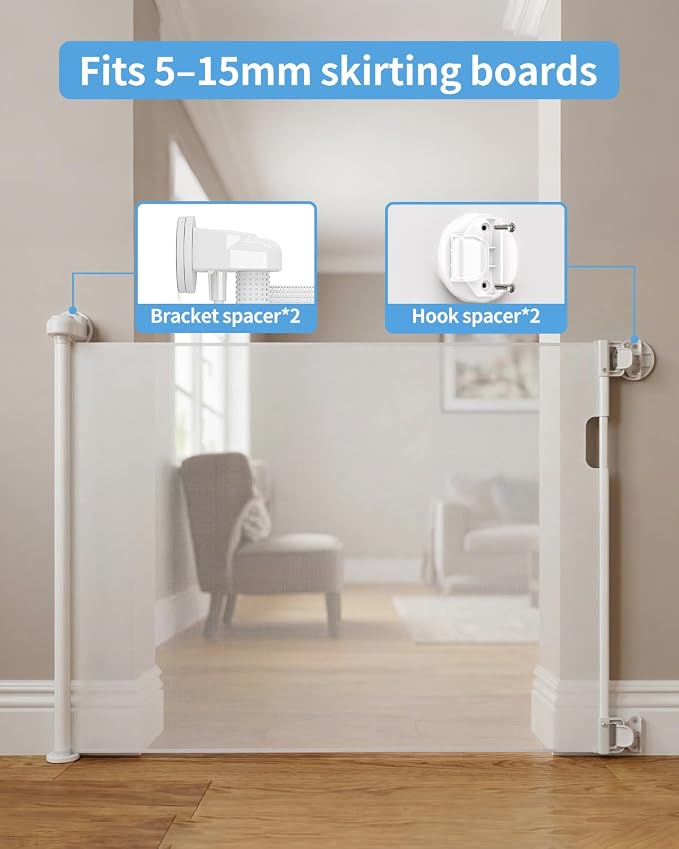 Veraste Retractable Baby Gate for Doorways and Stairs, Mesh Safety Gate for Pet, Indoor & Outdoor Use, One-Hand Operation, Easy Installation, 33.6" Tall, Expands to 71" Wide（White,33.6"x71"）