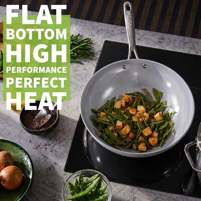 TECHEF - CeraTerra 12" Ceramic Nonstick Wok/Stir-Fry Pan with Glass Lid, (PTFE and PFOA Free Ceramic Exterior & Interior), Made in Korea (12-in with lid)