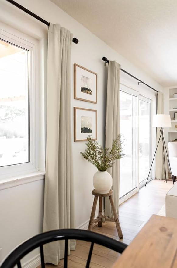 100% Blackout Shield Linen Blackout Curtains for Bedroom 108 Inches Long, Back Tab/Rod Pocket Living Room Drapes, Thermal Insulated Blackout Curtains 2 Panels Set, 50" W x 108" L, NaturalFlax