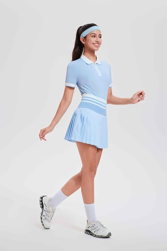 Tennis Skirt Sets for Women Zipper Color Block High Waisted Golf Polo Two Piece Skirt Set Women 2 Piece Outfits