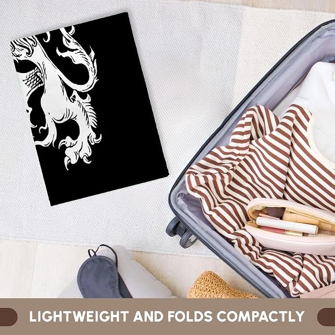 3dRose Cool Vintage Heraldic Royal Lion in White on Black 15x22 Hand Towel