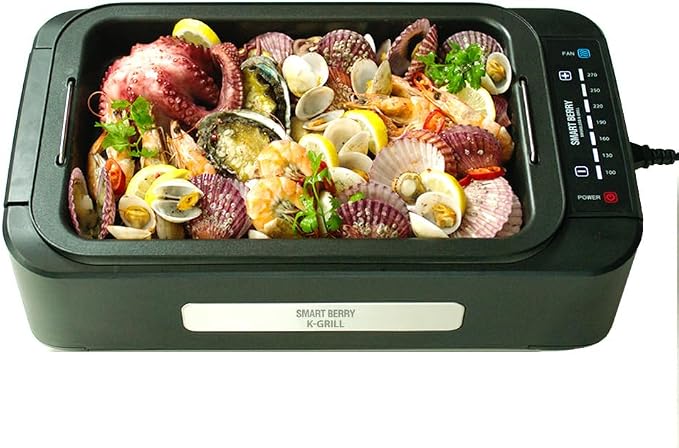 SMART BERRY 3 in 1 Smokeless Electric Indoor Grill, Nonstick Grill/Griddle Plates, hot pot, Glass Lid, Portable Korean BBQ Grill with 7-Level Control, black (HOT POT set White)