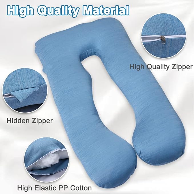 MOON PINE Pregnancy Pillow, U Shaped Full Body Pillow for Maternity Support, Sleeping Pillow with Cover for Pregnant Women (Cooling Blue)