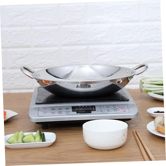 Homoyoyo Cooking Wok Round Bottom Stainless Steel Pot Double Handle Kitchen Supply