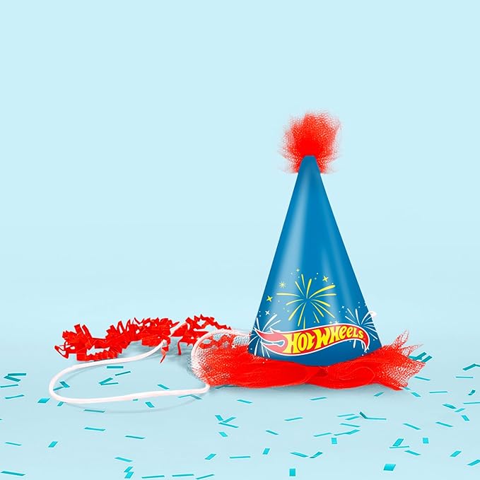 Hot Wheels Birthday Party Gift Set - Tin Box, Tin Pencil Case, Stickers, Birthday Necklace, Plush, and Birthday Hat