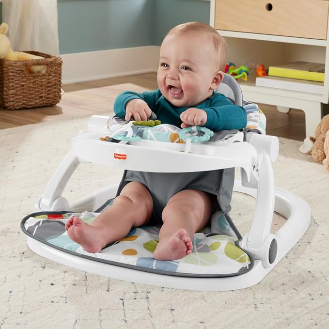 Fisher-Price Portable Baby Chair Sit-Me-Up Floor Seat with Snack Tray, Newborn Sensory Activity Toys & Plush Cute Sloth Washable Pad