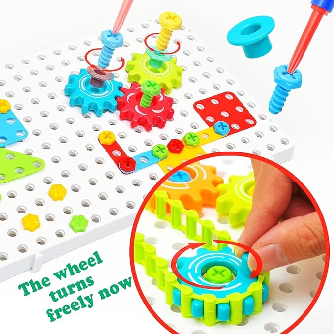 ChuburD 177pcs Kid's Building Toys, Interlocking Gear Set Building Blocks, Kids Play Toolbox, Drive Belt Gears, for Classroom Learning, Kids' Party, for 3 and Up