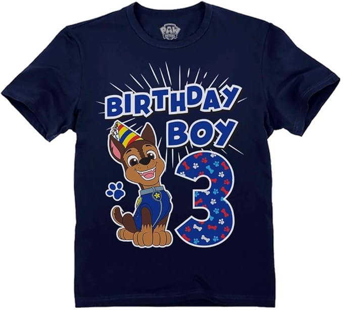 Paw Patrol Chase 3rd Birthday Boy Shirt - Toddler T-Shirt Gift Outfit for Party - Clothes for 3 Year Old Boys