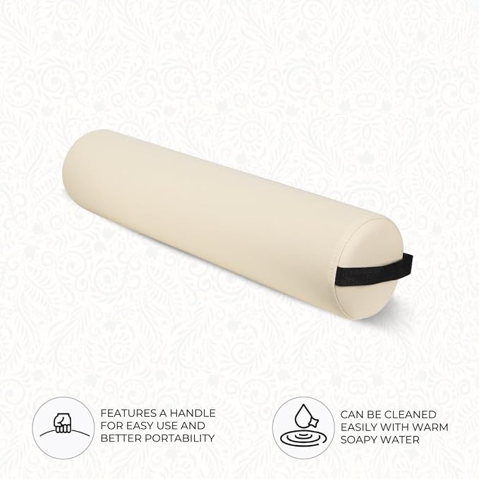 ForPro Full Round Bolster Pillow, Crème, Oil and Stain-Resistant, for Massage and Yoga, 6” R x 26” L