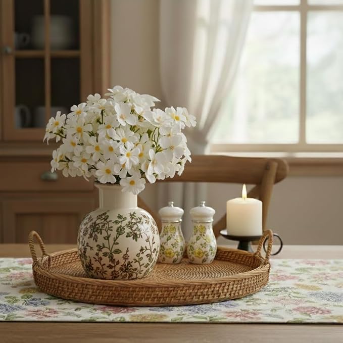 SIDUCAL Ceramic Green and Beige Antique Vase, 5.91 Inch Retro Ice Cracked Chinoiserie Floral Vase, Rustic Farmhouse Vases for Home Decor, Bookshelf, Office, Garden, Chinoiserie Decor, Tuscan Decor