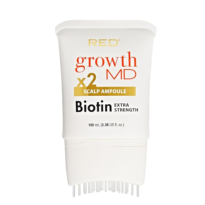 Red by Kiss GrowthMD Extra Strength Scalp Ampoule with Biotin, Brush Applicator, Peppermint Oil, Aloe Vera, Hydrates Scalp, Reduces Thinning, Fuller Hair Growth, Cooling & Soothing100ml