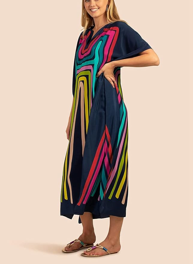 Venasha Womens Caftan Floral Print Kaftan Dress Short Sleeve Swimsuit Cover up Loungewear for Summer